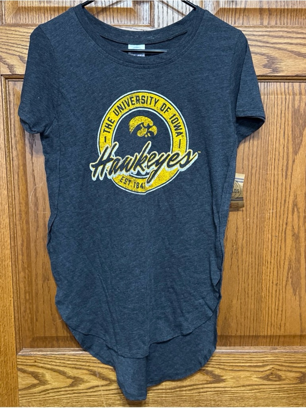 Rivalry Threads Women's Charcoal Tee with Yellow Hawkeyes Graphic